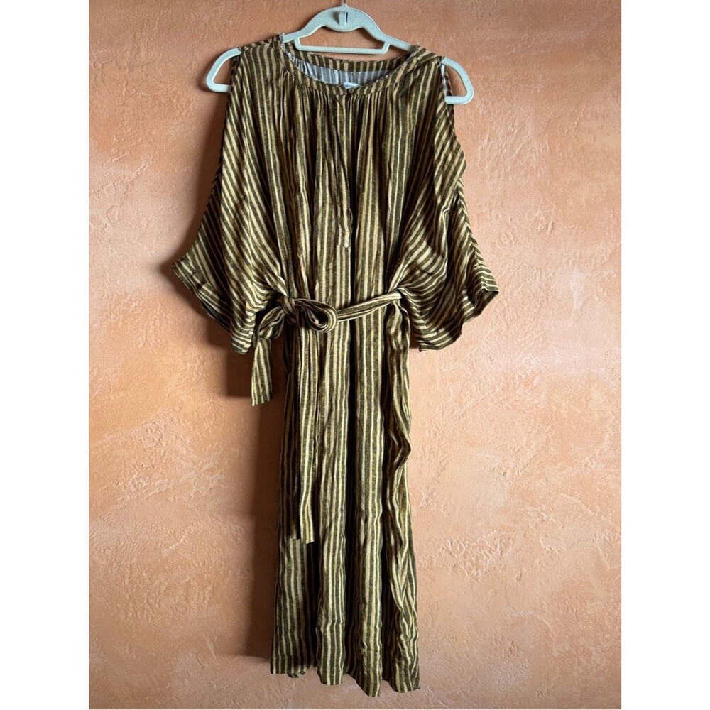 Humanoid Italian Fabric Striped Belted Midi Dress Oversized 100% Viscose